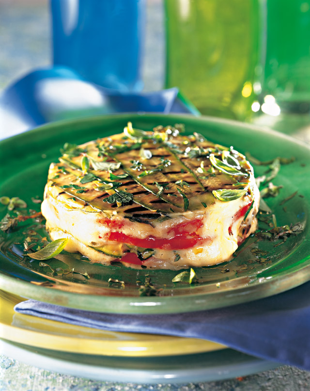 Millefeuille van courgette, tomaten en Gruyère AOP