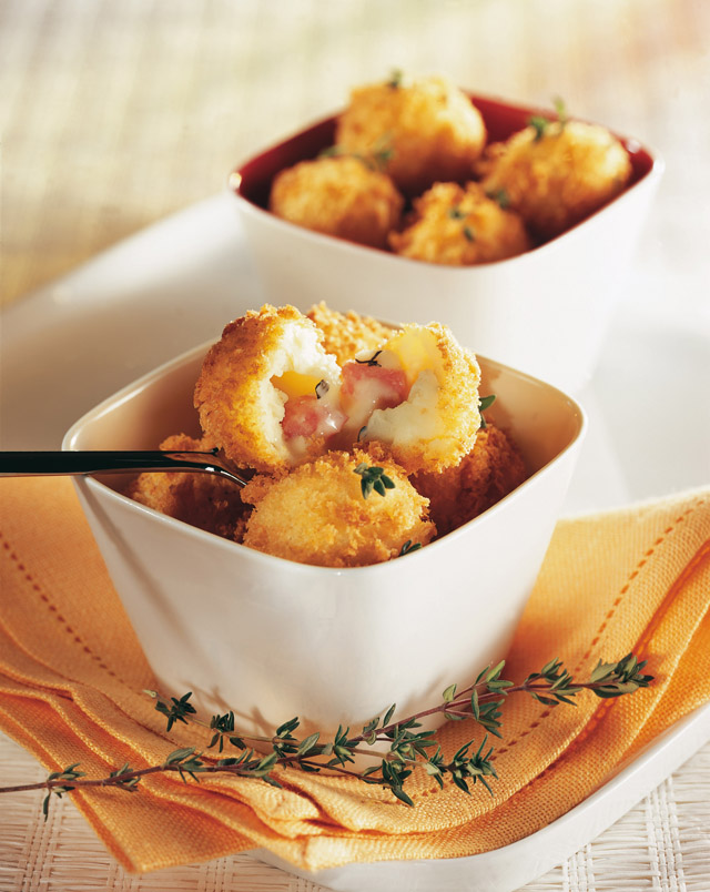 Aardappelkroketten met spekjes en Emmentaler AOP