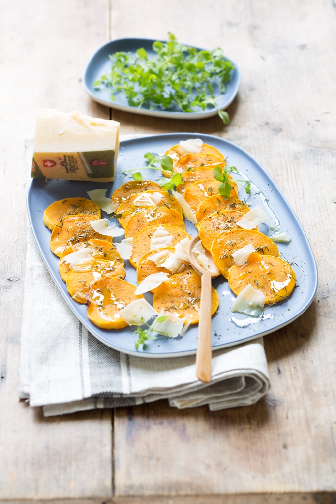 Geroosterde butternutpompoen met krullen Sbrinz AOP